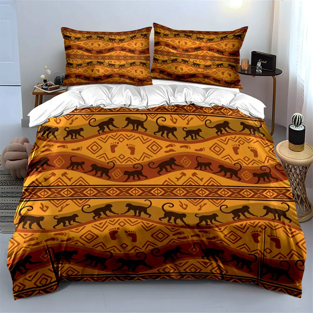 Indigenous style monkey geometric pattern Bedding Set 1 Duvet Cover 2 Pillowcases for Adult and Children Luxury Gift Full Size