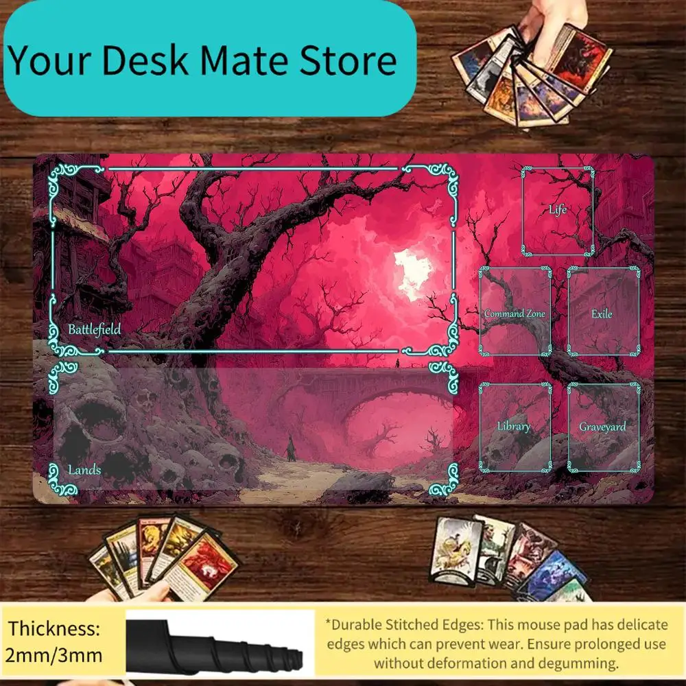 MTG TCG Spielmatte mit Lebensmarkierung, Komplette Kernspielzonen (Kommandozone/Exil/Battlefield/Landschaftsbereich/Bibliothek/Grabstätte)