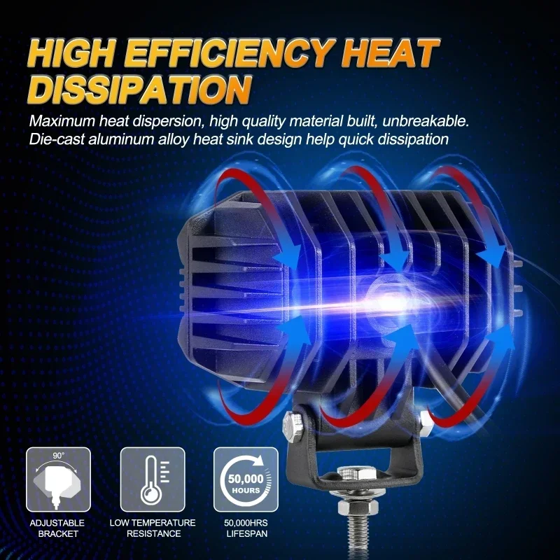 AUXBEAM 4 Inch LED Spot/ Flood Beam Driving Fog Lamp with Wiring Harness 60W Work Lighs for Jeep Wrangler Truck Pickup SUV - Image 6