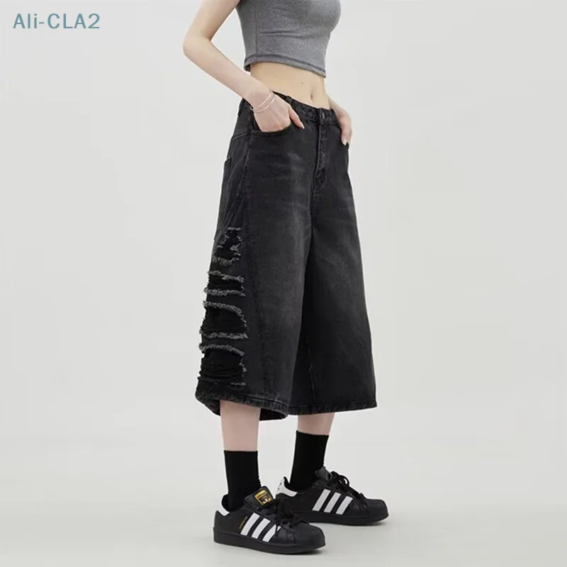 

American Retro Casual High Street Style Washed Black Wide-Leg Jeans For Couples