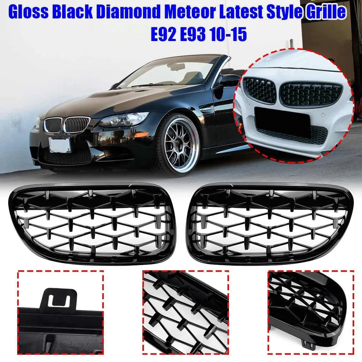 Gloss Black Diamond Meteor Latest Style Grille for -BMW 3 Series E92 E93 2010-2015 51137254969 51137254970