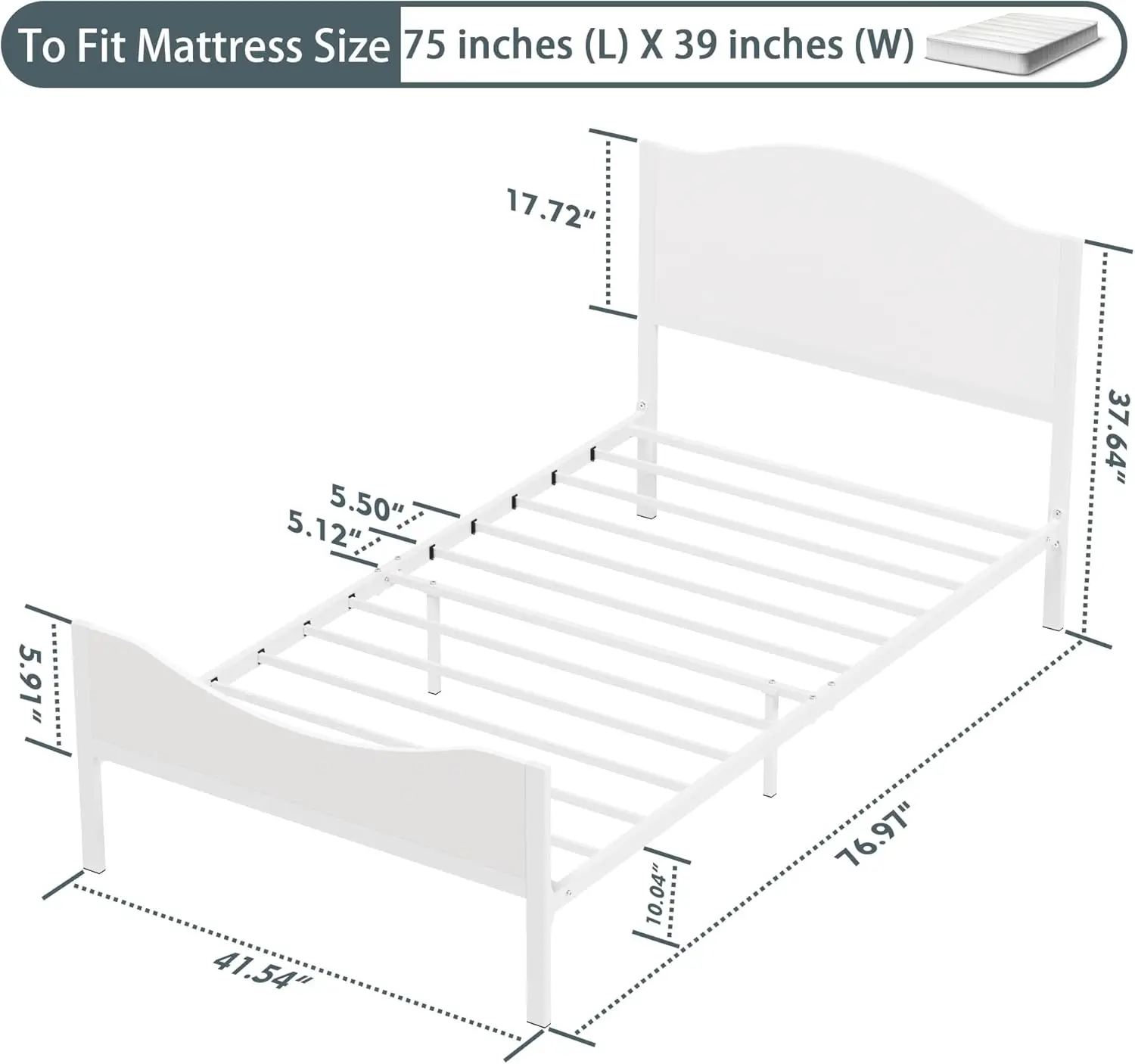 Kids Twin Bed Frame with Wooden Headboard and Footboard, Metal Platform Bed Frame for Boys Girls Teens Adults, Modern Kids Bed F