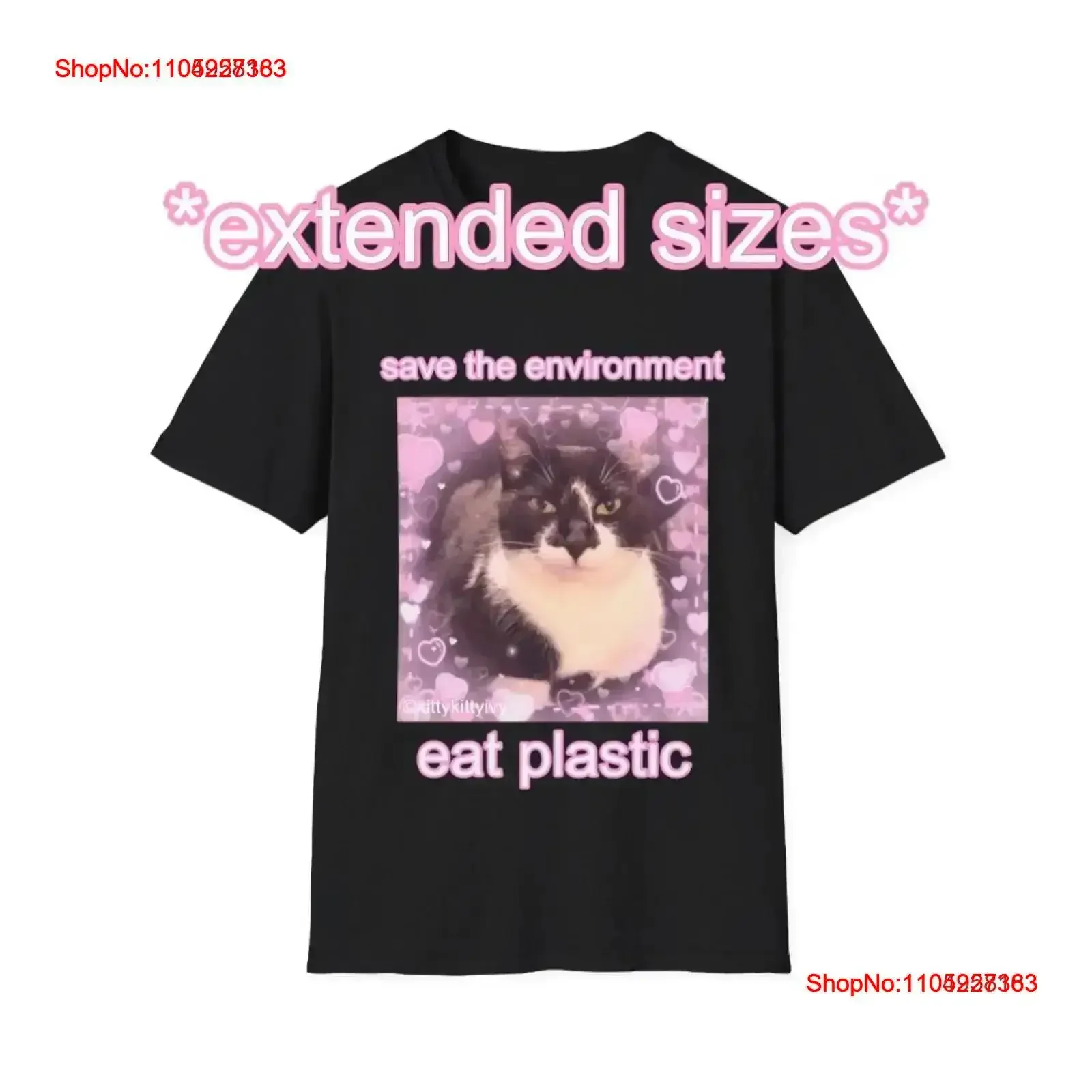توفير البيئة أكل البلاستيك Kittykittyivy لطيف القط نمط تي شيرت خمر غسلها مريحة أعلى للارتداء اليومي خمر #1