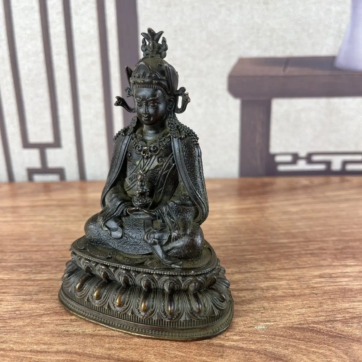 Tibet Busddhism Copper Seat Guru Padmasambhava Rinpoche Buddha Statue Crafts Old Bronze Collection