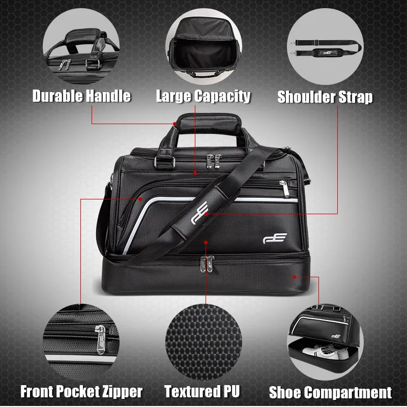 PLAYEAGLE 2022 Men and Women Golf Boston Travel Bag with Shoes Layer Storage PU Large Capacity Clothes for  Aviation