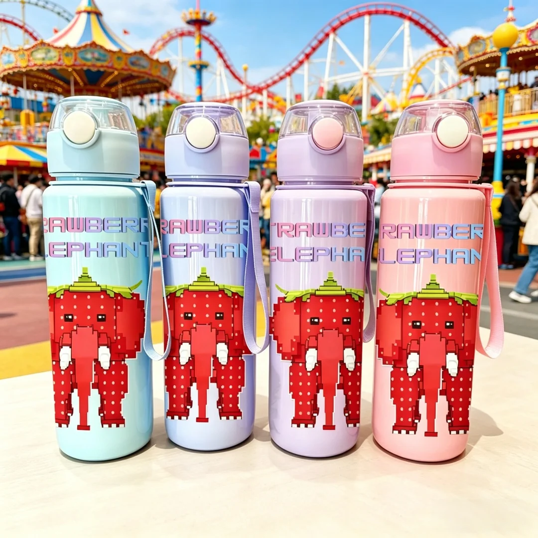 

3D Printed Strawberry Elephant Cartoon 700ML Water Bottles: Premium Material, Fade-Resistant, Durable Large-Capacity, Cute & Fun