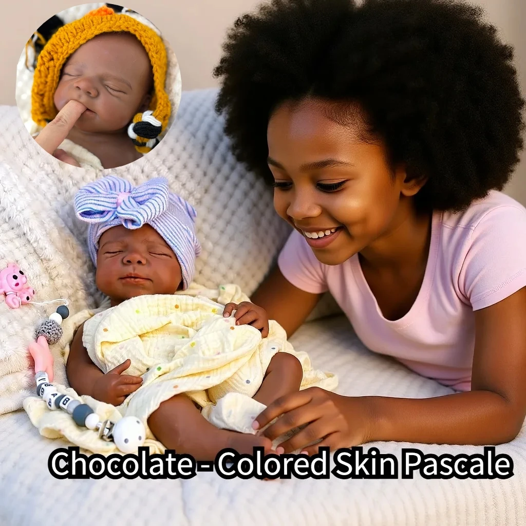 

18 inch (Chocolate Skin Tone)Pascale Girl Silicone Doll - Soft Touch, Handmade, Anatomically Correct - Ideal Gift
