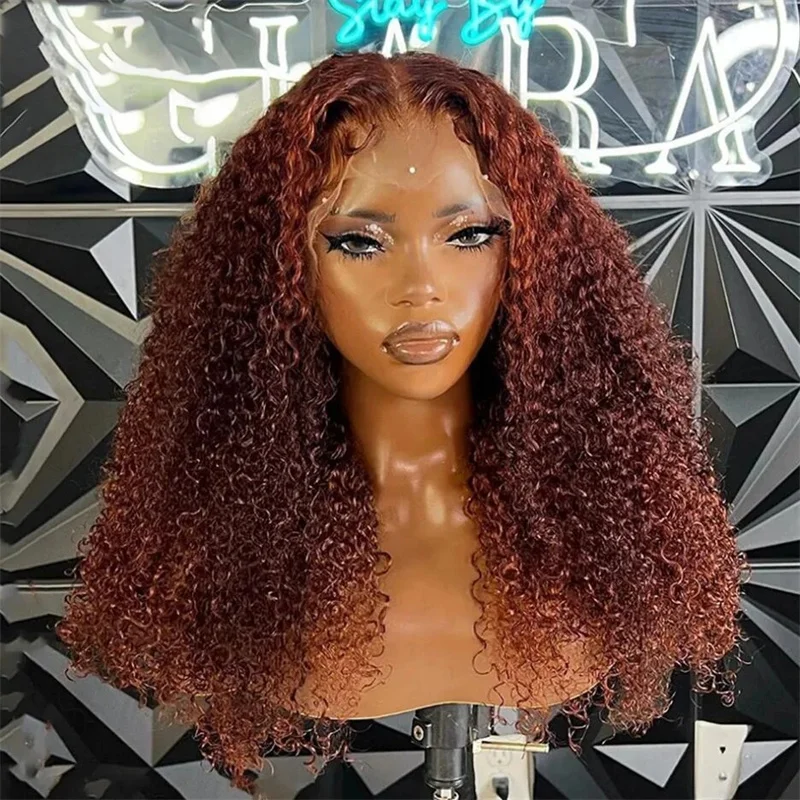 

Soft 26'' Long Kinky Curly 180Density Lace Front Wig Burgundy For Black Women BabyHair Heat Resistant Glueless Preplucked Daily