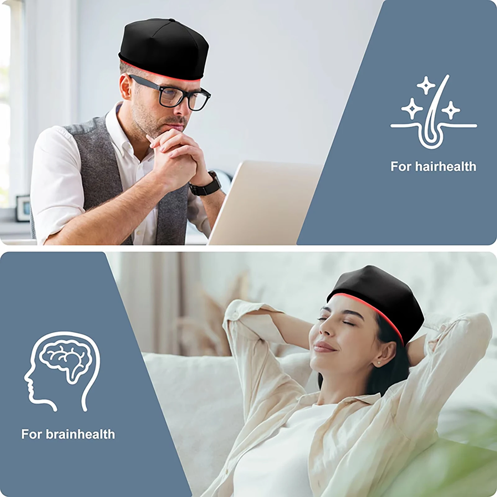 قبعة العلاج بالضوء الأحمر بالقرب من غطاء العلاج LED بالأشعة تحت الحمراء لنمو الشعر، جهاز استرخاء الرأس وتخفيف فروة الرأس ومنع فقدان الشعر #5