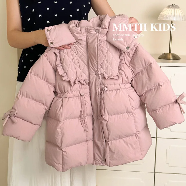 2024 Winter Girls 3-10 Years Sweet Pink Fashion Long Sleeve Parkas Kids Children Chick Warm Coat Outerwear