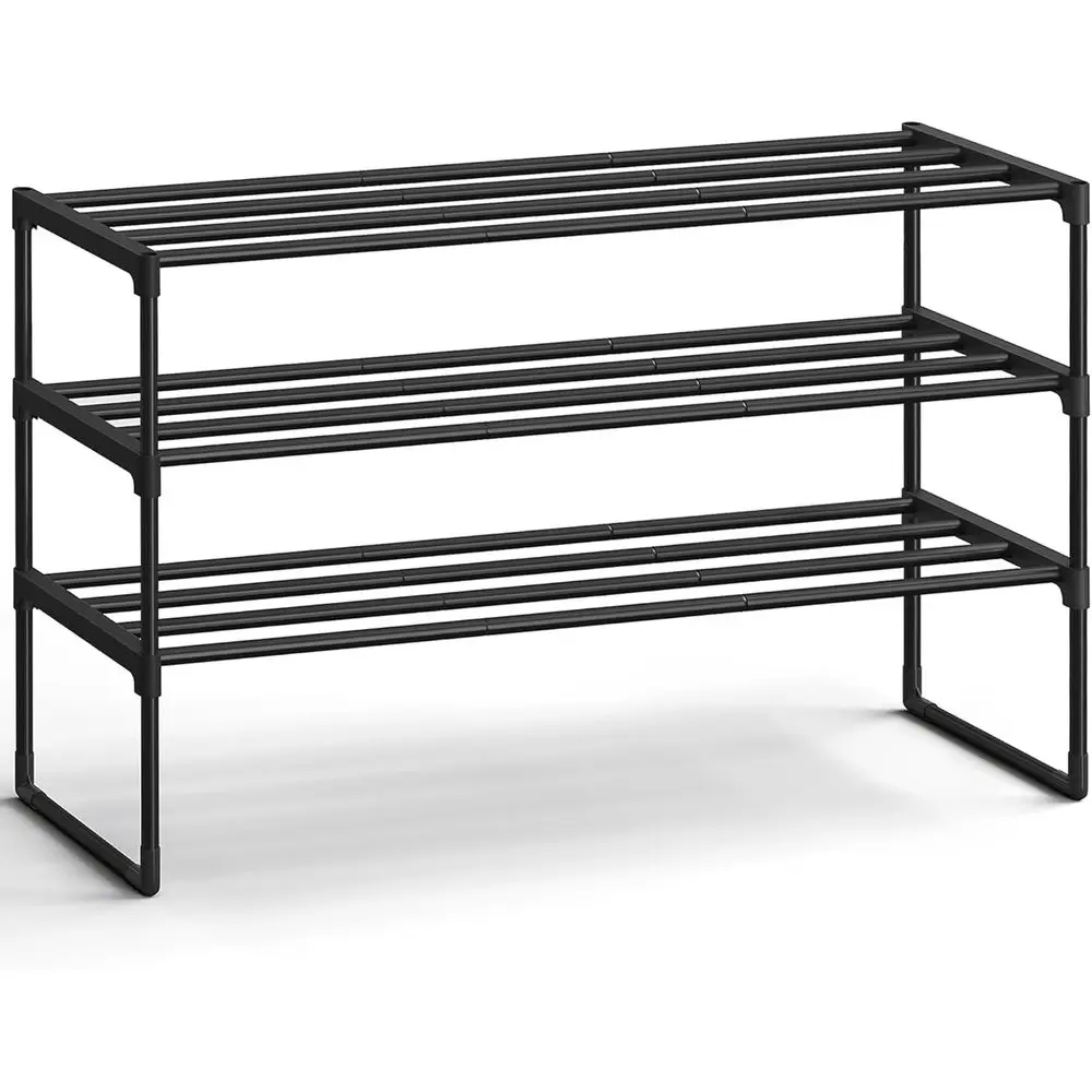 3-Tier Metal Shoe Organizer, Stackable Storage Rack, Holds 16-20 Pairs, Upright or Inverted, Ideal for Entryway, 11.8 x 36.2 x 2