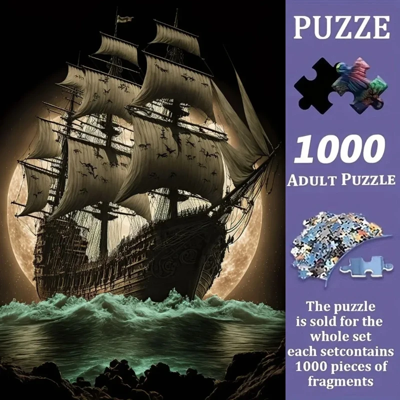 

Пазл-головоломка на 1000 элементов, винтажный пазл с изображением пиратского корабля и черепа, идеально подходит для творческих занятий своими руками с семьей, в качестве подарка, игрушка для развлечений