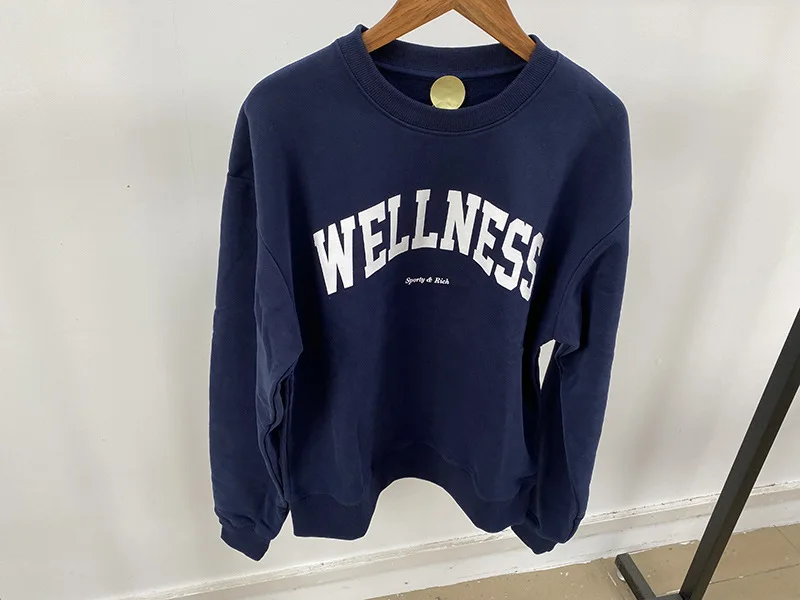 Women's Grey and Navy Sweatshirt Cotton Crew Neck Long Sleeve Relaxed Fit Autumn Winter Sweatshirt Female Winter Clothes Women