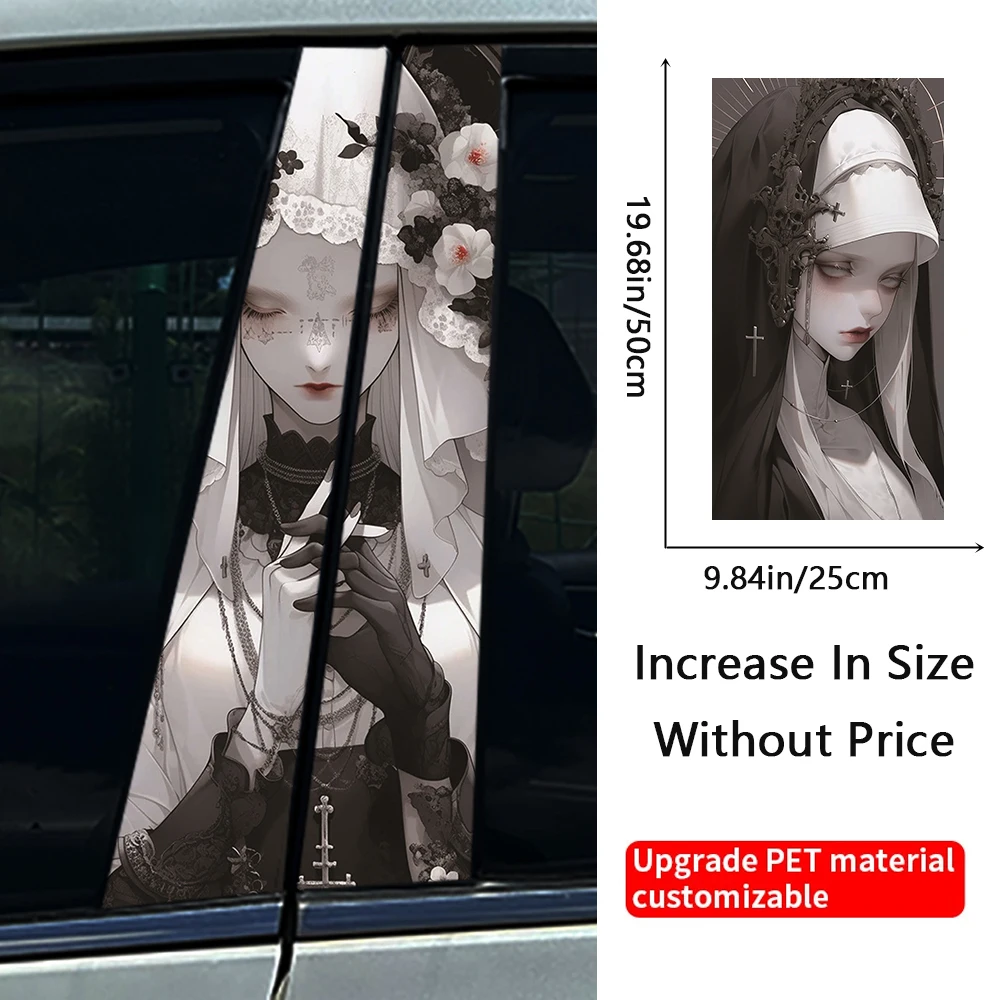 Gothic Bride Nun Sister Car B Pillar Waterproof Auto Stickers Center Column Decoration Cover Scratches DIY Sunscreen Decals