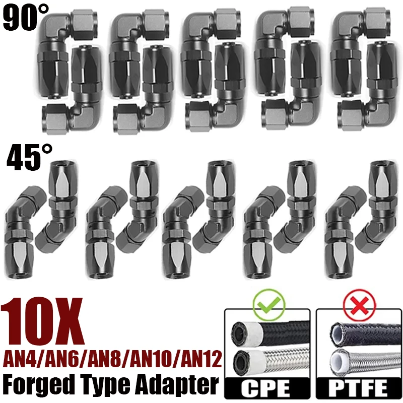 

10X 45 90 Degree 4AN 6AN 8AN 10AN 12AN Forged Type Swivel Hose End Fittings Adapter Aluminum Connector CPE Oil Cooler Fuel Line