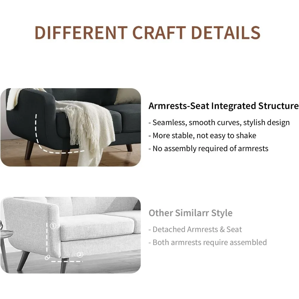 أريكة Loveseat الحديثة في منتصف القرن، أريكة صغيرة معنقدة مقاس 51 بوصة للمساحات الصغيرة، مثالية لغرف المعيشة وغرف النوم والشقق، #5