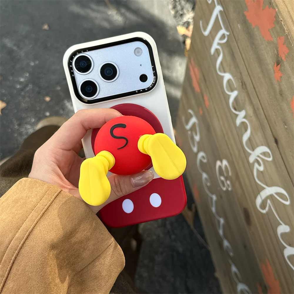 

Funny Cute Cartoon Mickey Magnetic Stand Phone Case For iPhone 17 Pro 13 14 15 16 Pro Max Cover with Holder Lovely Cases For 17