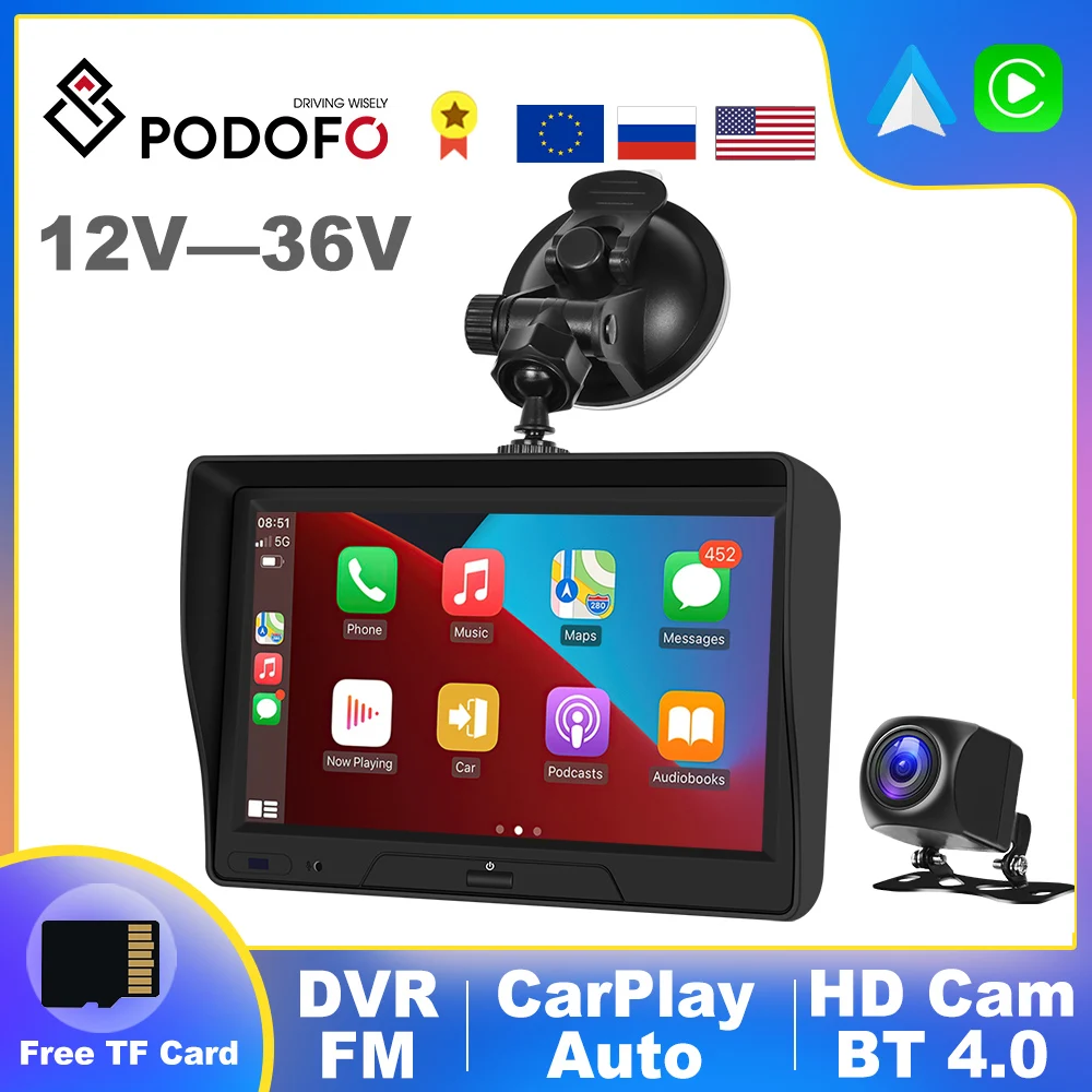 

Podofo Wireless Apple CarPlay Android Auto Car Radio 2Din 1Din Multimedia Player 7" Bluetooth Navigation Head Unit Stereo DVR FM