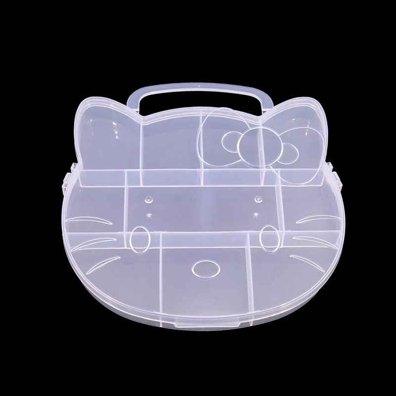 

New Children Sanrio Anime Kawaii Hellokitty Cartoon Transparent Plastic Kt Cat Packaging Ear Stud Ring Storage Box Gift for Girl