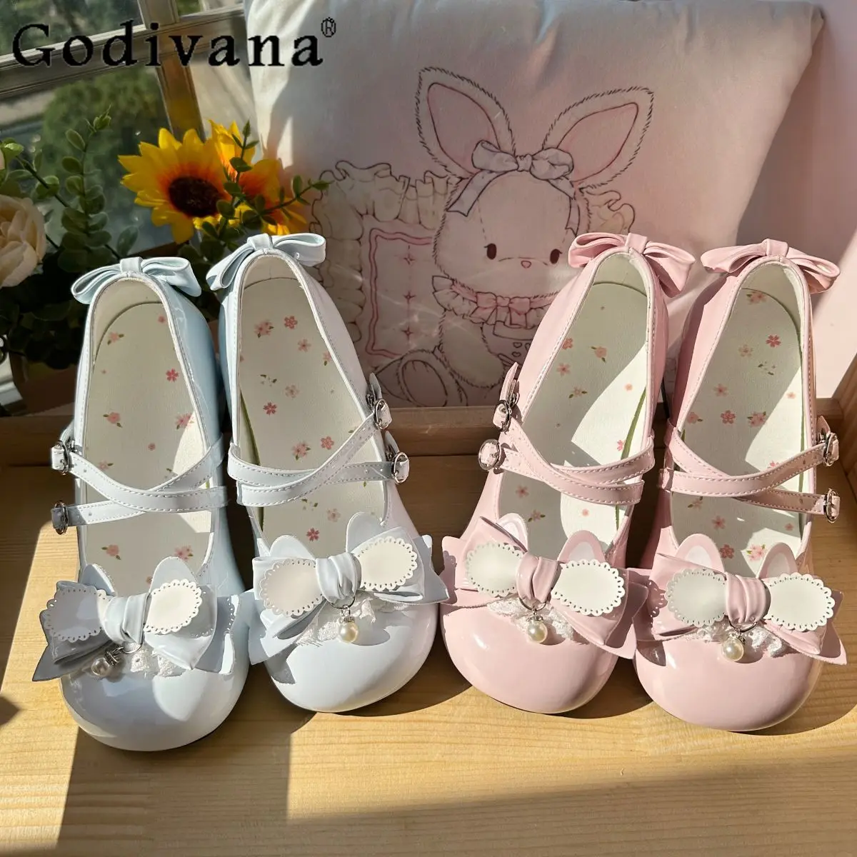 

Sweetheart Girl Japanese Original Lolita High Heels JK Uniform Round Toe Chunky Heel Versatile Bow Doll Style Mary Jane Shoes