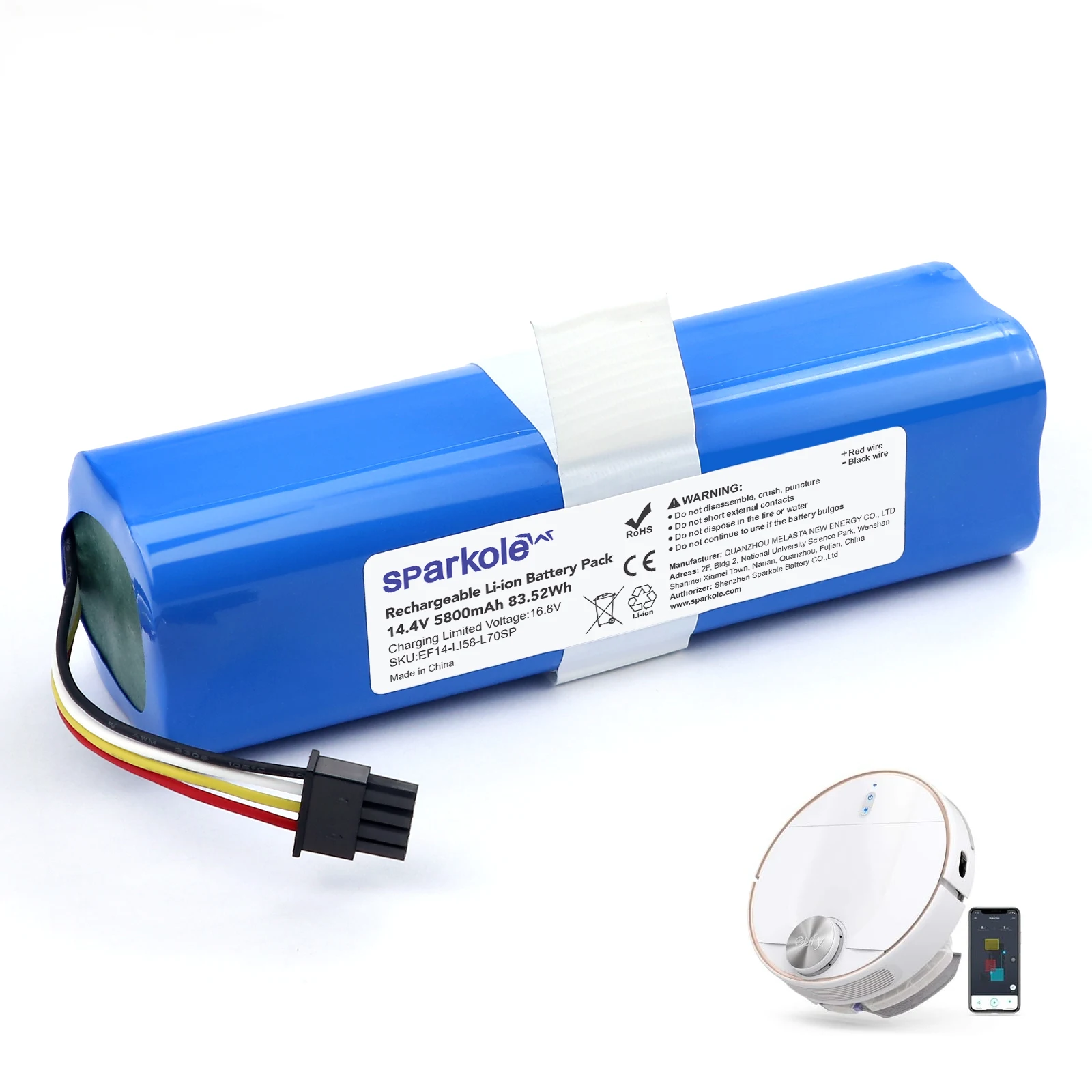 Sparkole 14.4V Li-ion Battery Replacement For Eufy Robovac L70 L10 Hybrid T2190 T2190G21 Number INR18650M26-4S2P Robotvac Parts