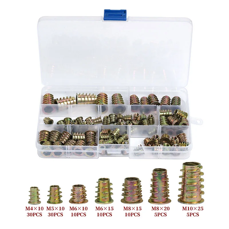 100Pcs M4 M5 M6 M8 M10 Threaded Hex Insert Nut Drive Driver Wood Screw Brass Inserts Nuts Furniture Hex Socket Screw Inserts