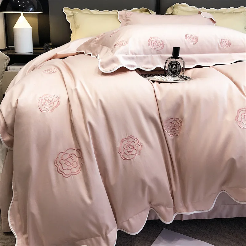 Light Luxury 140S Long Staple Cotton Jacquard Embroidery Set of Four Pieces All Cotton Gongsatin Embroidery Home Use