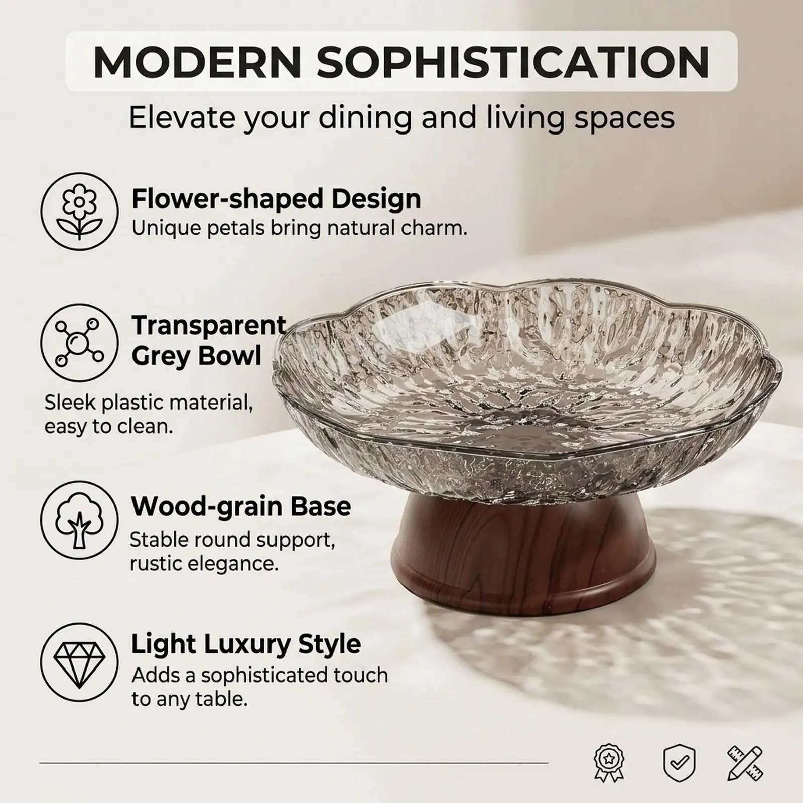 Wooden Style Decorative Fruit Bowl for Table Center Elegant Snack Tray Plate Home Dining Kitchen