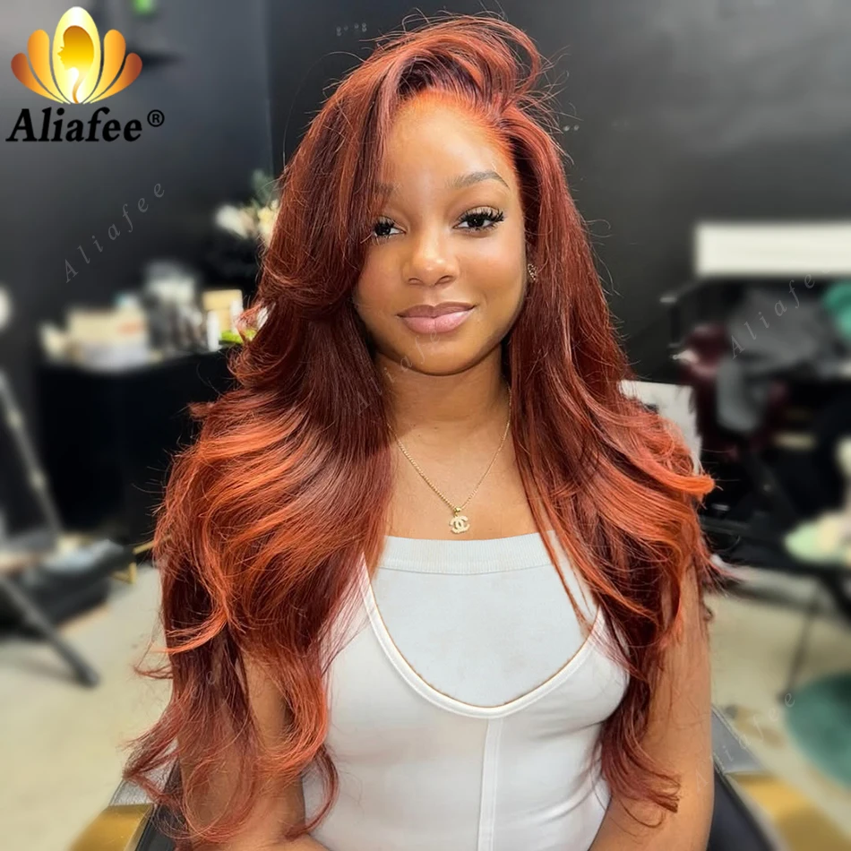 الزنجبيل البرتقالي أومبير الملونة 13x6 الباروكات الدانتيل الباروكة الأمامية شعر الإنسان للنساء 13x4 200% الكثافة الجسم موجة برتقالي براون شعر مستعار ملون