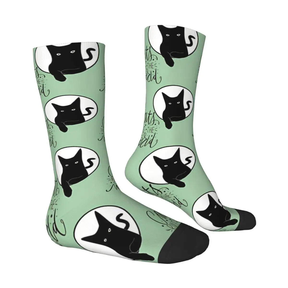 Rule The World Suspicious Cats Socks Male Mens Women Autumn Stockings Printed