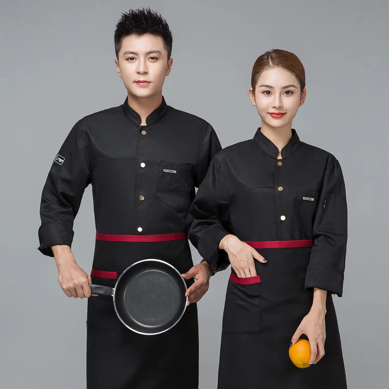 C537 Chef's Overalls Long Sleeve Chef Uniform Long Sleeve Waiter Coat Plus Size Male Kitchen Suit Waiter Jacket Sushi Chef Coat