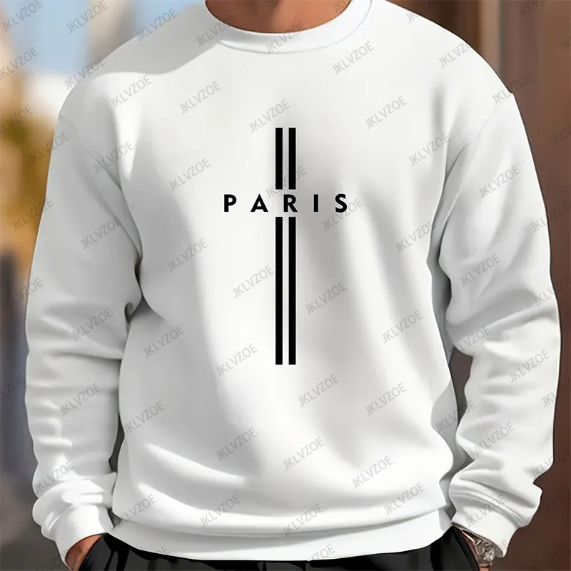 Paris Letter Printed Men's Round Neck Long Sleeved Sweatshirt Outdoor Sports Fashion Hoodless Sweatshirt Casual Oversized Hoodie