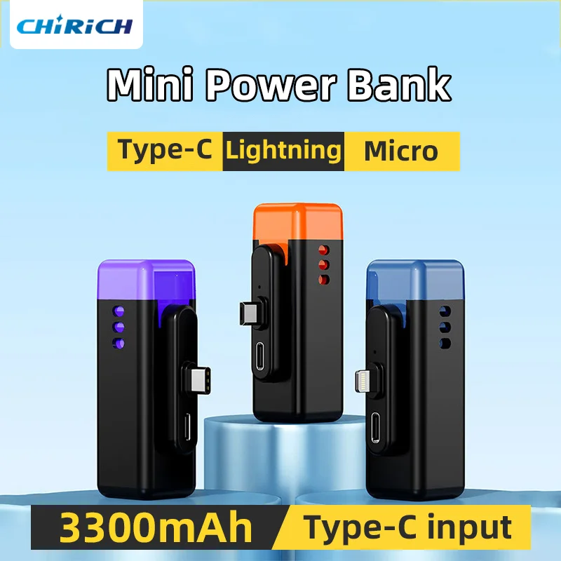 

Mini Power Bank 3300mAh Portable Small Powerbank Type-C Fast Charger External Spare Battery For iPhone Xiaomi Samsung