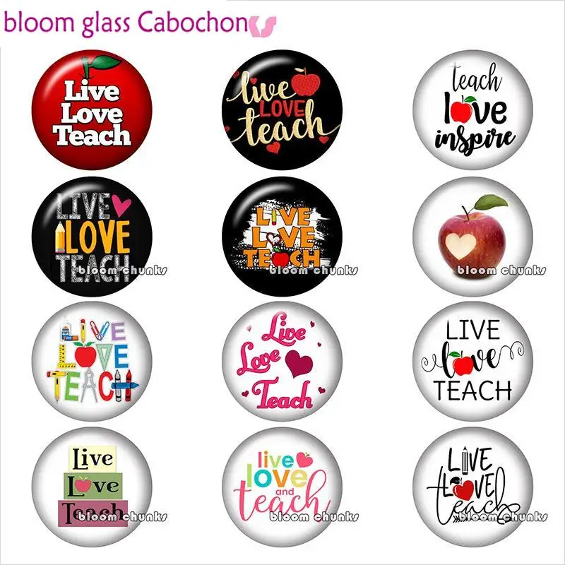 live love teach apple teacher Round photo glass cabochon demo flat back Making findings 12mm/18mm/20mm/25mm B2849