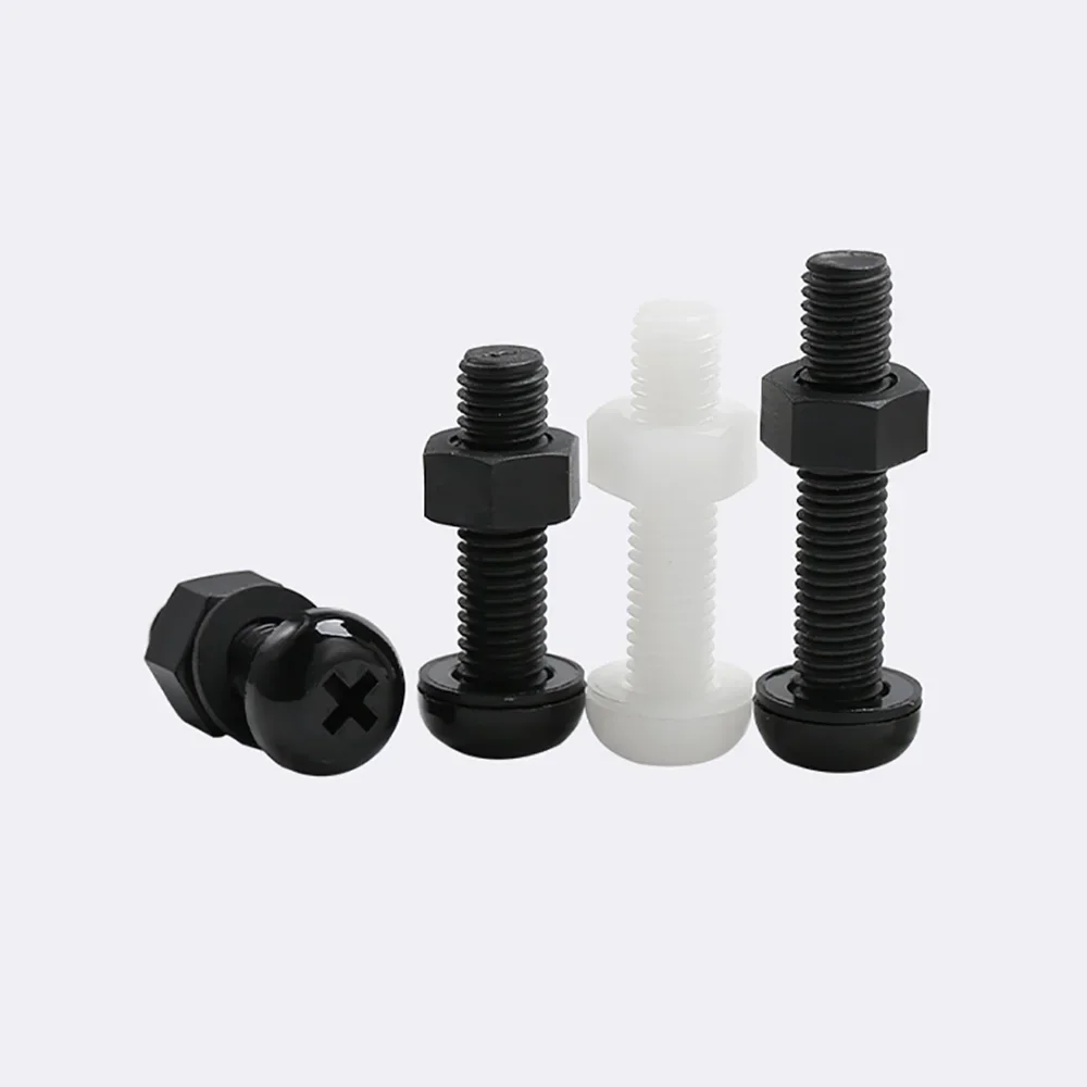 Picture 6: White/black Nylon Round Pan Phillips Screw Nut Washer Set M2 M2.5 M3 M4 M5 M6 M8 Plastic Screw Washer Nut Combination