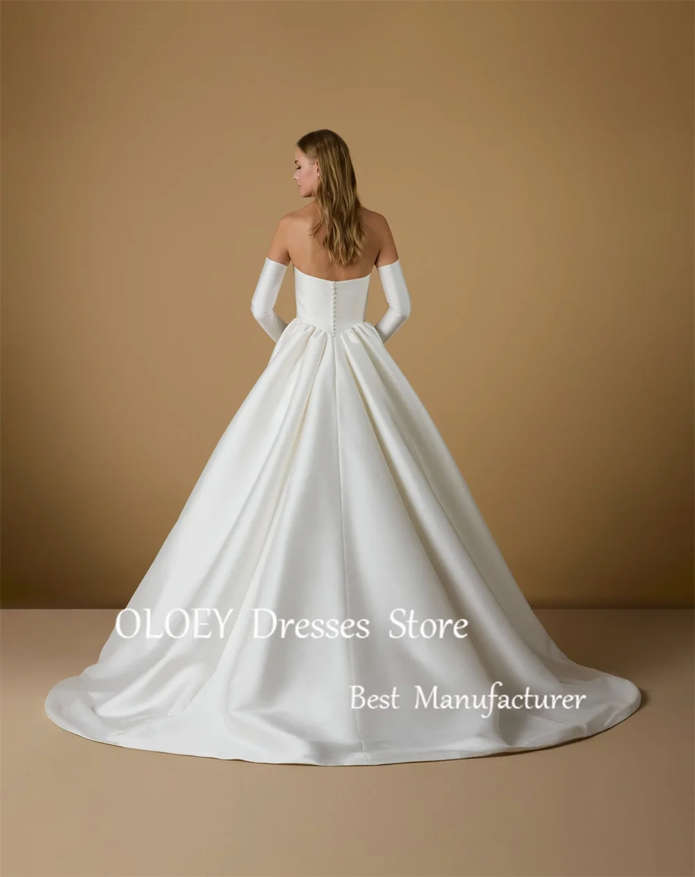 Oloey elegante marfim sem alças uma linha vestido de casamento com mangas destacáveis vestido de noiva até o chão vestidos de novia personalizados