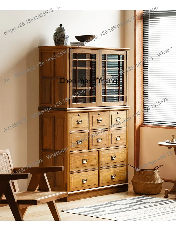 Side Cabinet Retro Display Drawer Solid Wood Antique Art Display Cabinet Wine Cabinet