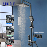 JIENI Rainfall Shower System Led Digital Display Stainless Steel Shower Sets Square Shower Head W/ Handheld Shower Head