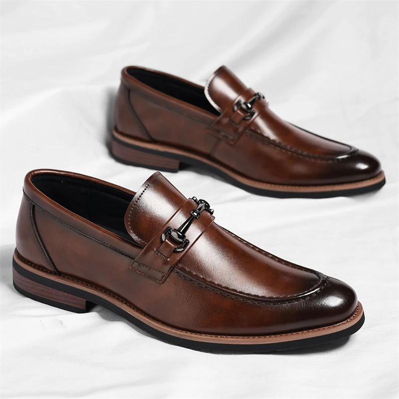 

Men's Formal Leather Shoes Classic Style Slip On Loafers Round Toe Breathable Non-Slip Business Dress Wedding Office Casual Shos