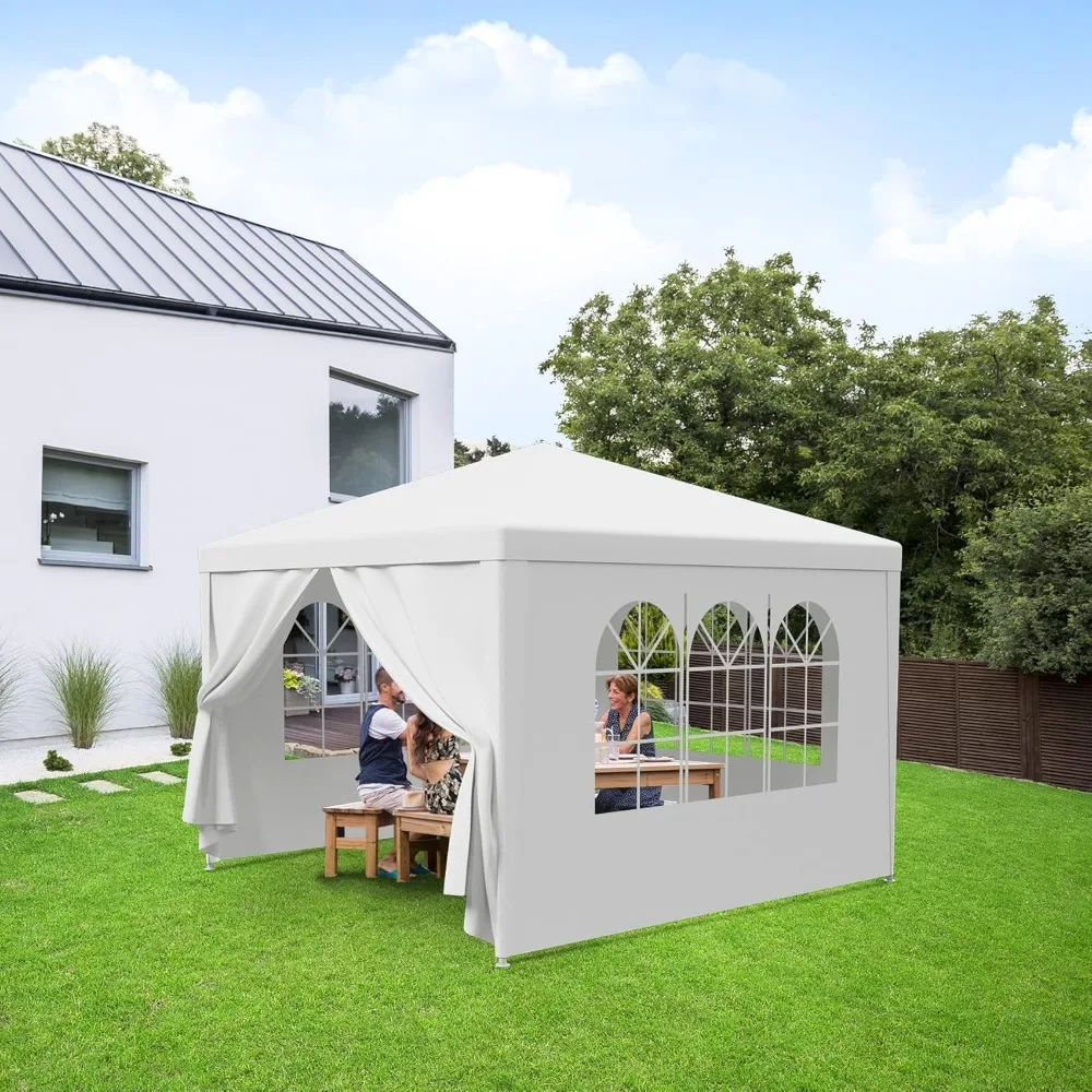 Tenda de festa 10x10, dossel de acampamento para casamento ao ar livre, gazebo resistente com paredes laterais removíveis, abrigo de sombra à prova d'água