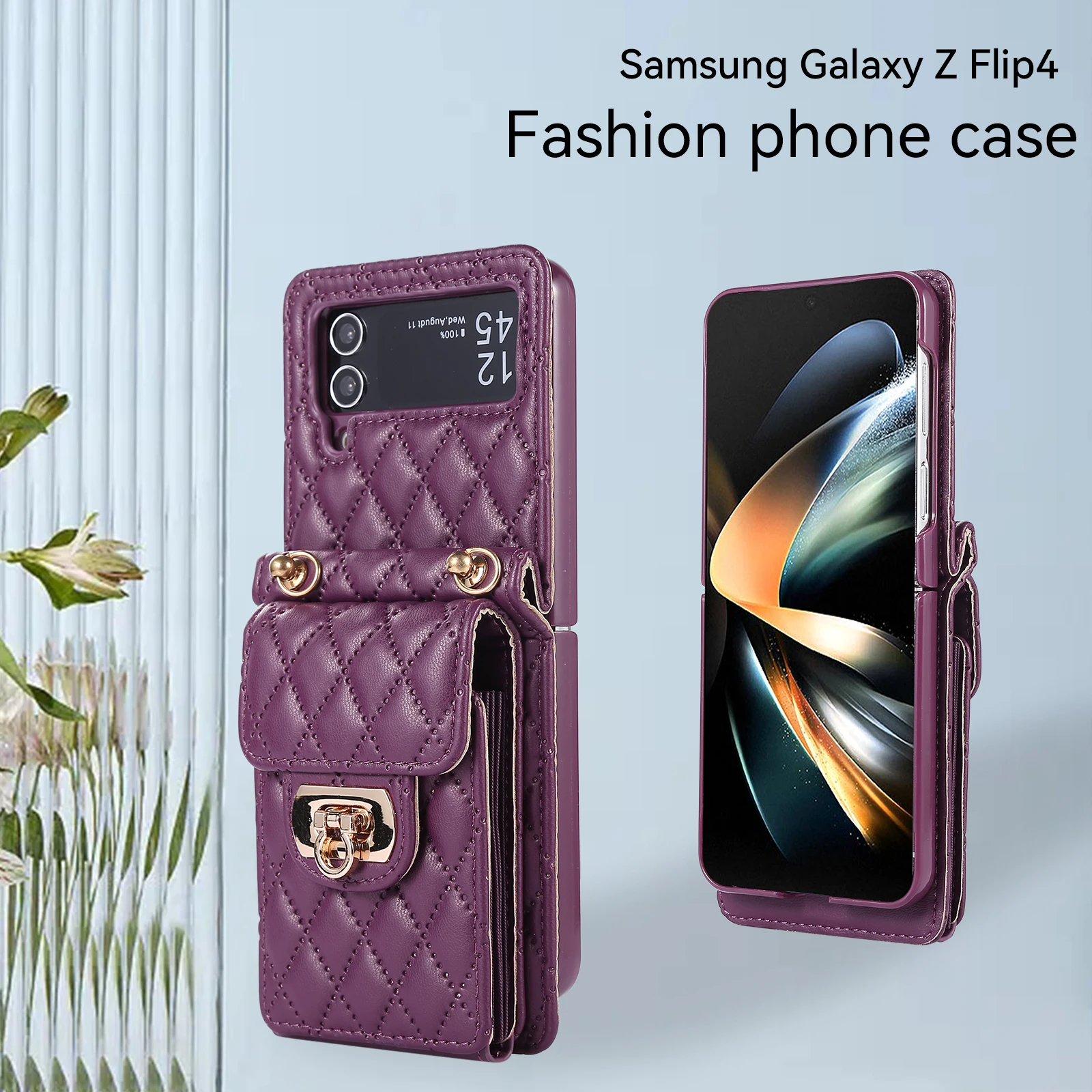 Fashion Rhombus Crossbody Lanyard PU Leather Wallet Card Holders Case For Samsung Galaxy Z Flip 5 4 3 5G Shockproof Cover Coque — zdjęcie produktu 4