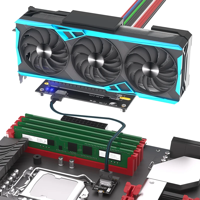 M.2 to PCIe4.0 ライザーカード、ATX 24ピン電源付き、M2 NVME 2230 to PCI Express X16、OCulink SFF-8612/8611延長ケーブル付き