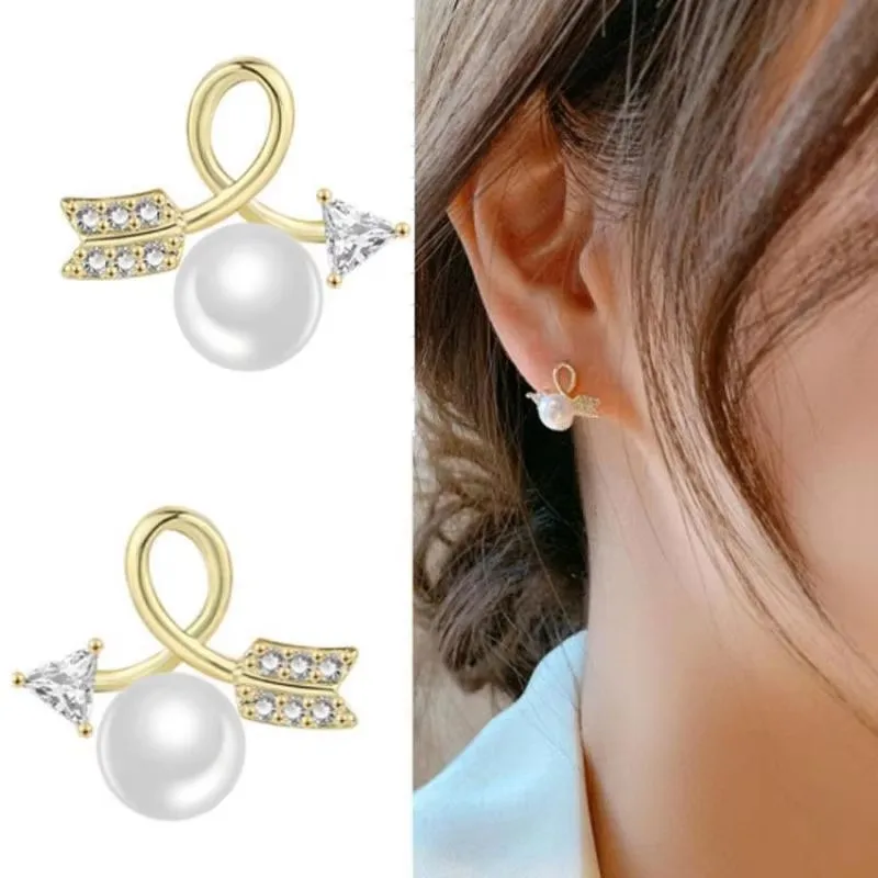 Punk Girl Earrings Korean Fashion New Temperament Earrings Wild Personality Arrow Pearl I Crystal Small Fresh Earrings Women