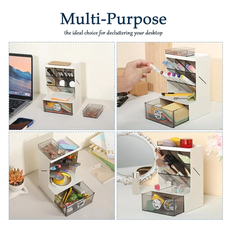 

Practical-1 Piece Pen Holder Desk Organizer Pencil Organizer With Drawer For Desk Office Organization, For Brush Organizer Offi