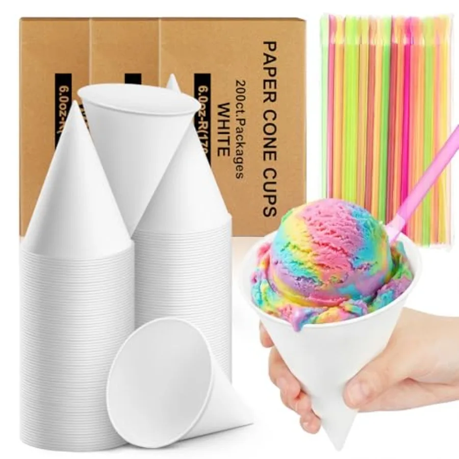 

Набор из 6 утолщенных одноразовых стаканов для снежных конусов объемом 6 унций с соломинкой и ложкой, выдвижные, для настенного крепления, для ресторанов, дома, офиса и кафе с снежными конусами