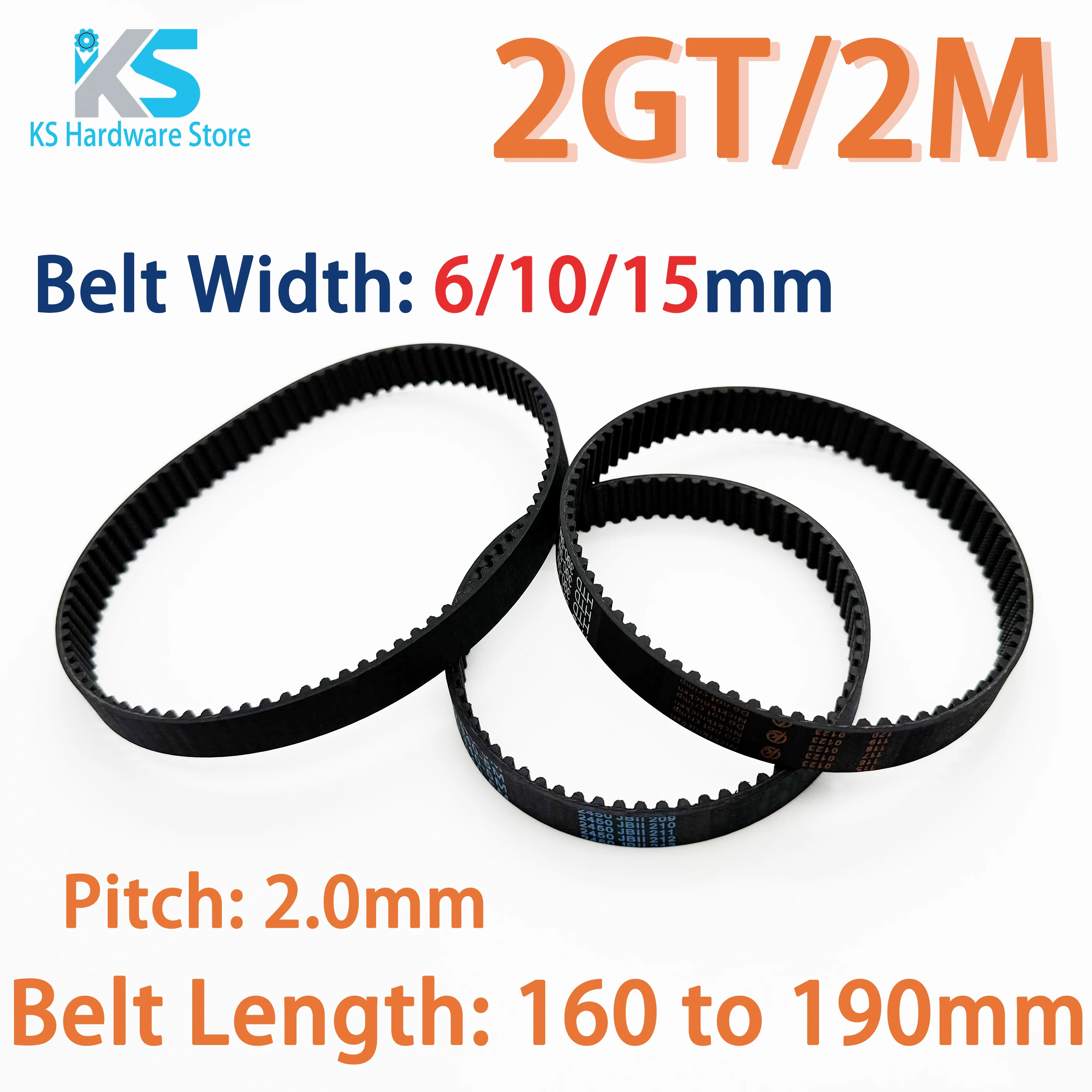 2GT Closed Loop Timing Belt Length 160 162 164 166 168 170 172 174 176 178 180 182 184 186 190mm GT2 Synchronous Width 6 10 15mm
