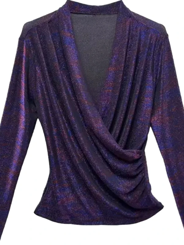 تي شيرت نسائي أنيق وعصري بقصة ضيقة وياقة على شكل V، تصميم جديد لفصل الربيع