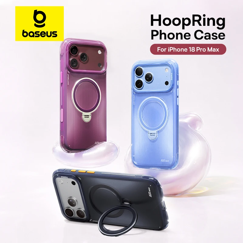 Baseus 360° Rotating Magnetic Phone Stand Case with Holder Hoop Ring Airbag Full Protection Magnet Case for iPhone 18 17 Pro Max