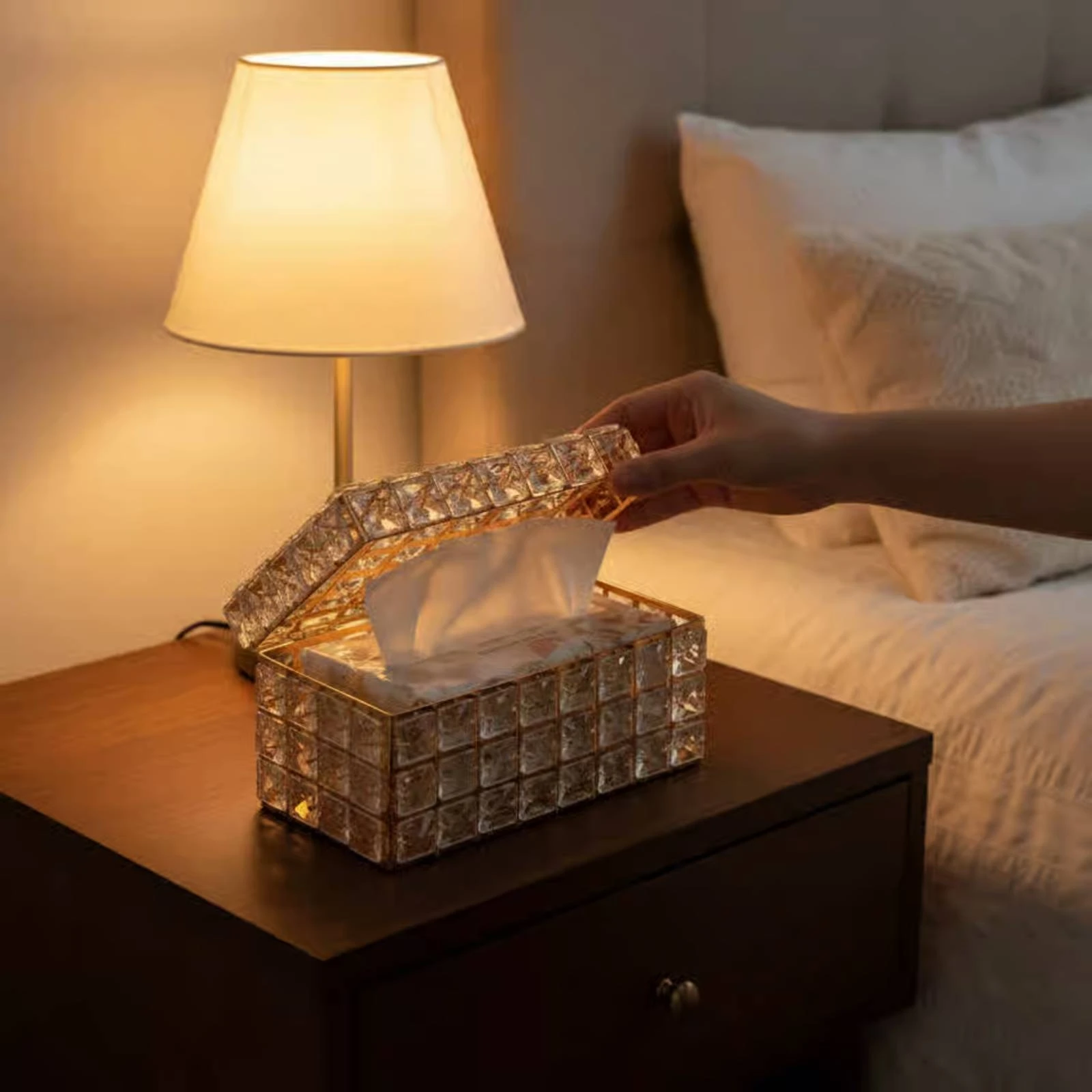 Crystal Tissue Box Luxury Design Desktop Tissue Holder Cosmetic Storage Box Sparkling Glitter for Vanity view 4