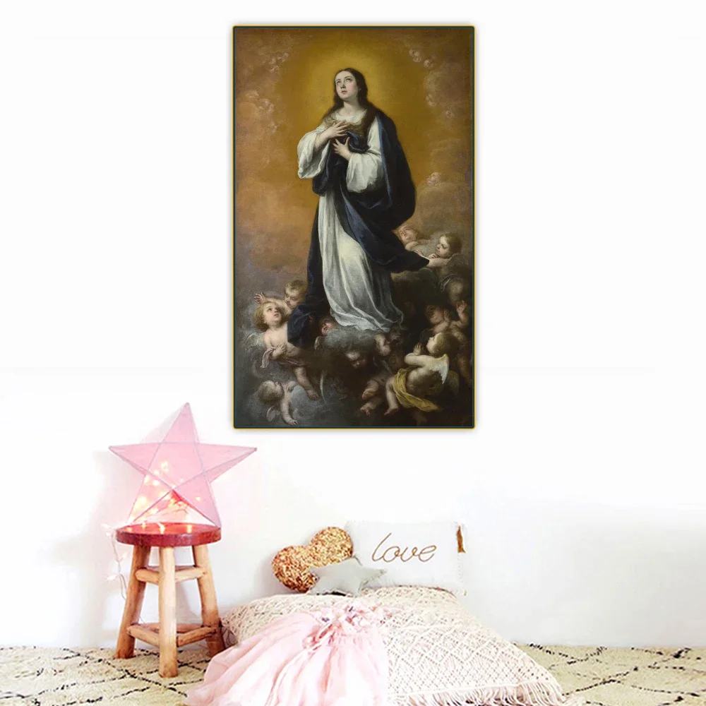 Citon Murillo 《La concepción imaculada de la Virgen》 cuadro sobre lienzo para pintura al óleo, decoración de fondo de pared, decoración del hogar